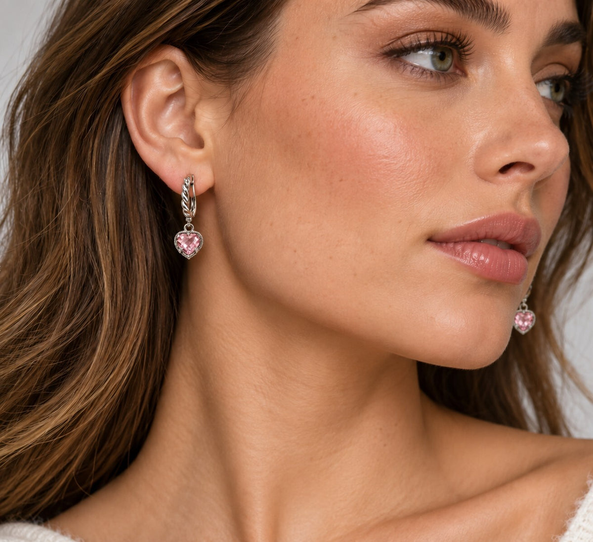 Judith Ripka 925 Sterling & 18K Gold Pink Heart Earrings