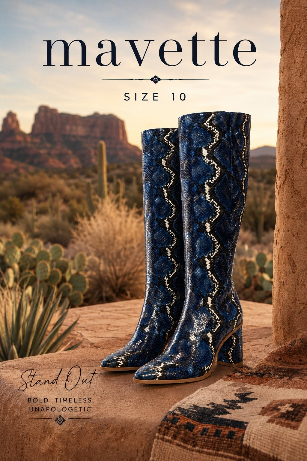 NWOB Mavette Lunari Blue Python Boots - Size 40