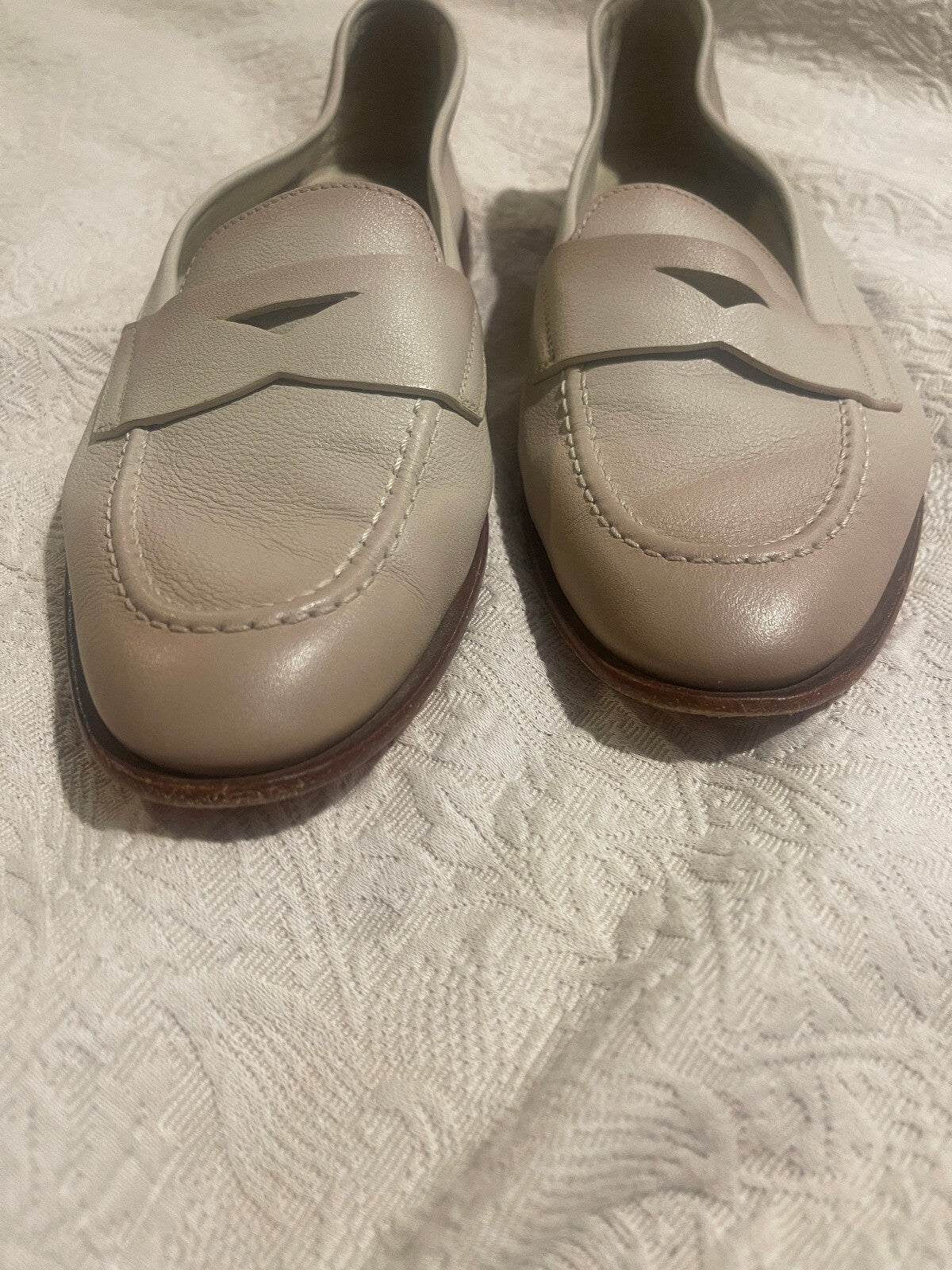 Santoni Beige Famed Leather Loafer - Size 38.5