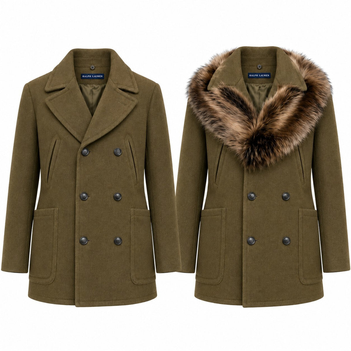 Ralph Lauren wool Coat w/ Detachable Real Fur Collar