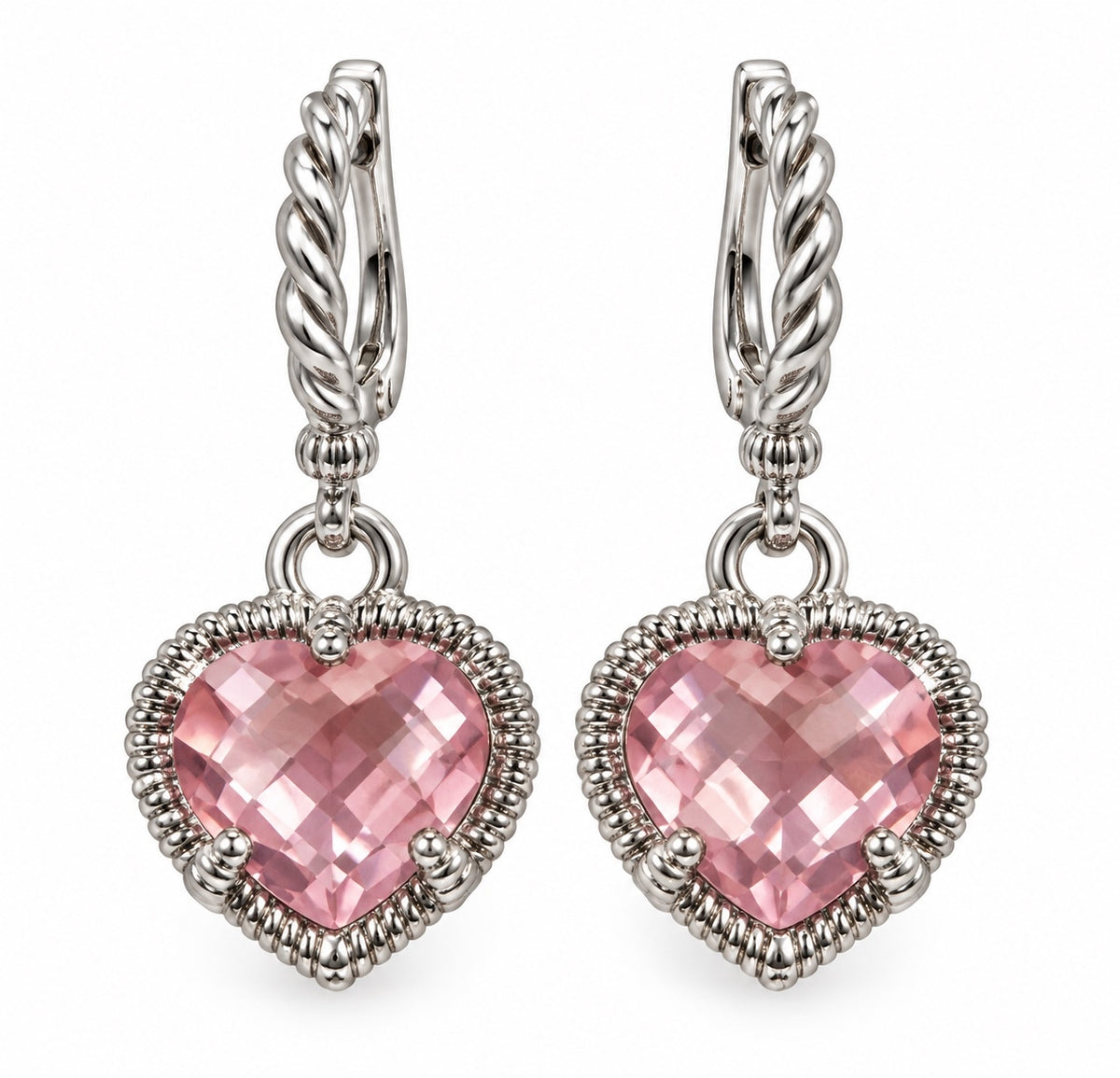 Judith Ripka 925 Sterling & 18K Gold Pink Heart Earrings