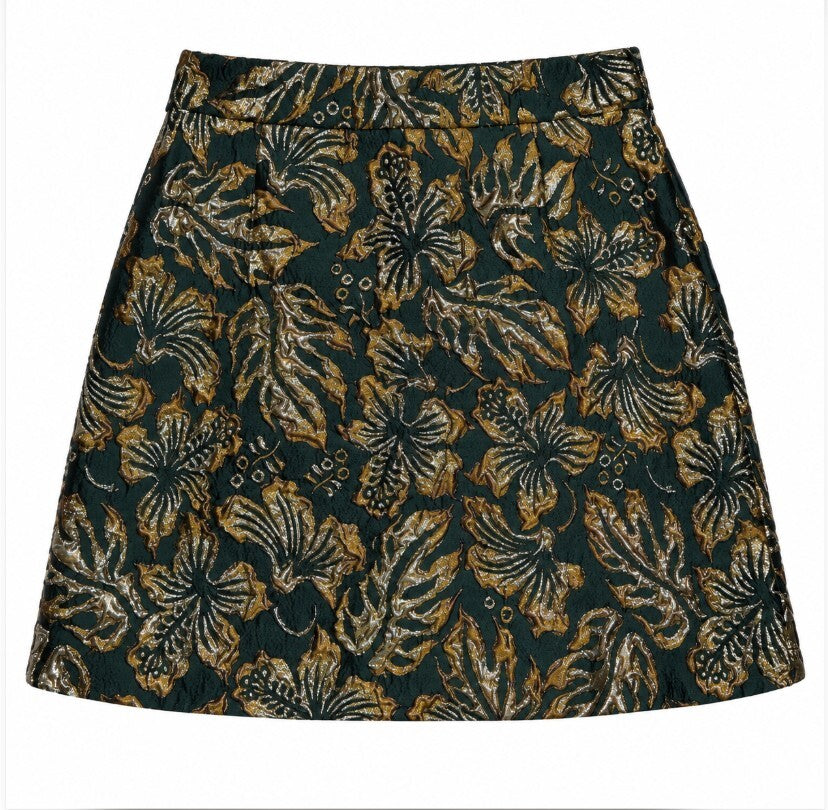 Prada Gold & Green Brocade mini skirt