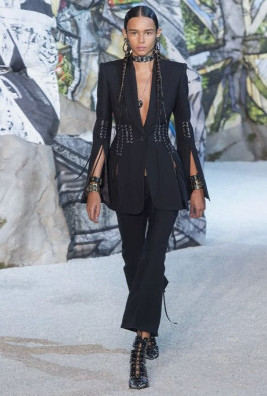 Alexander McQueen Black Lace-Up Corset Blazer