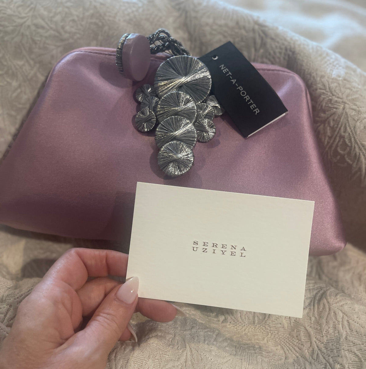 NWT Serena Uziyel Alessa Satin Clutch