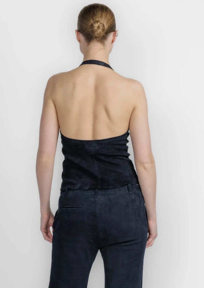 NWT Stouls Cherry Lamb Suede Halter Top