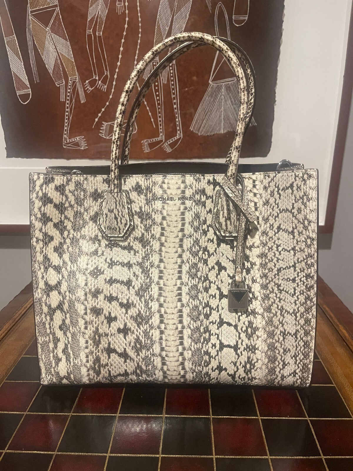 Michael Kors Mercer Large Snakeskin Tote w/ Crossbody Strap