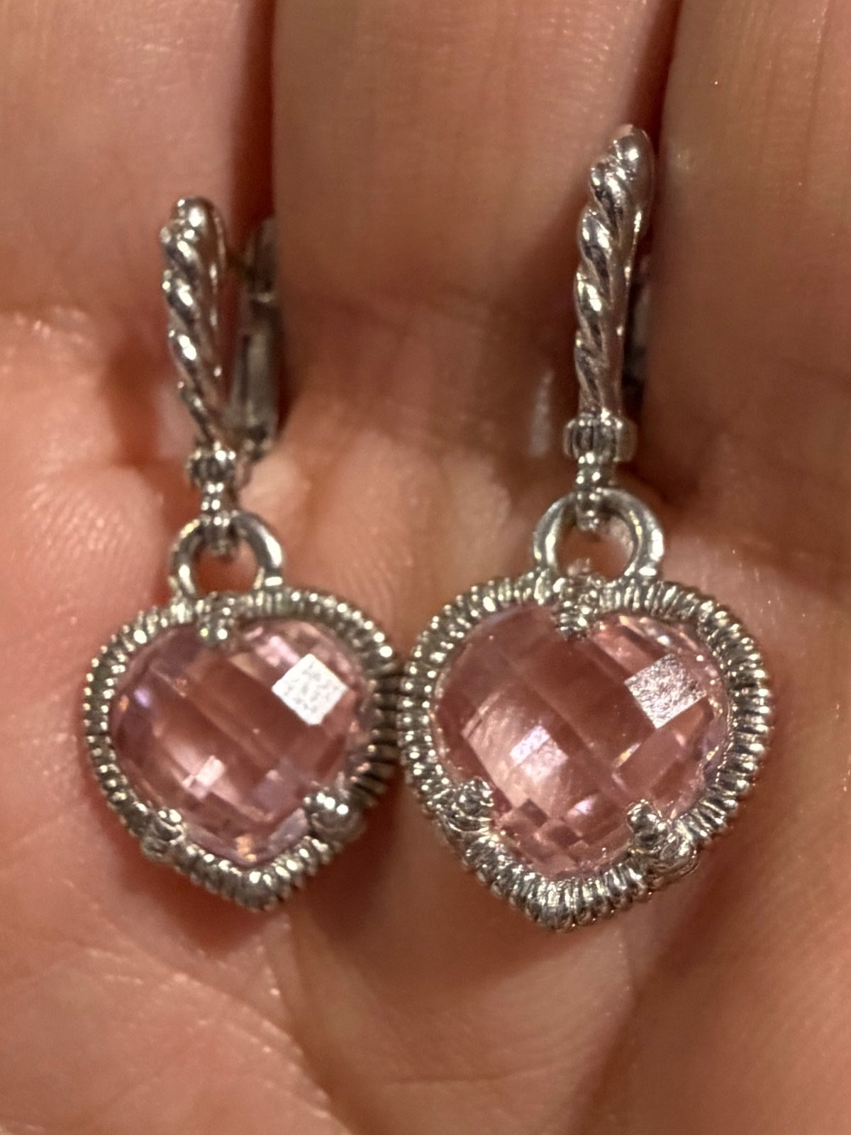 Judith Ripka 925 Sterling & 18K Gold Pink Heart Earrings