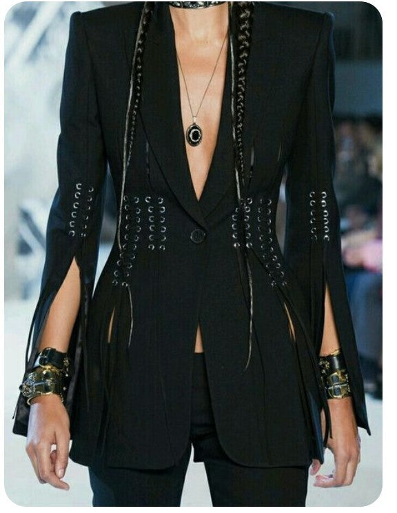 Alexander McQueen Black Lace-Up Corset Blazer