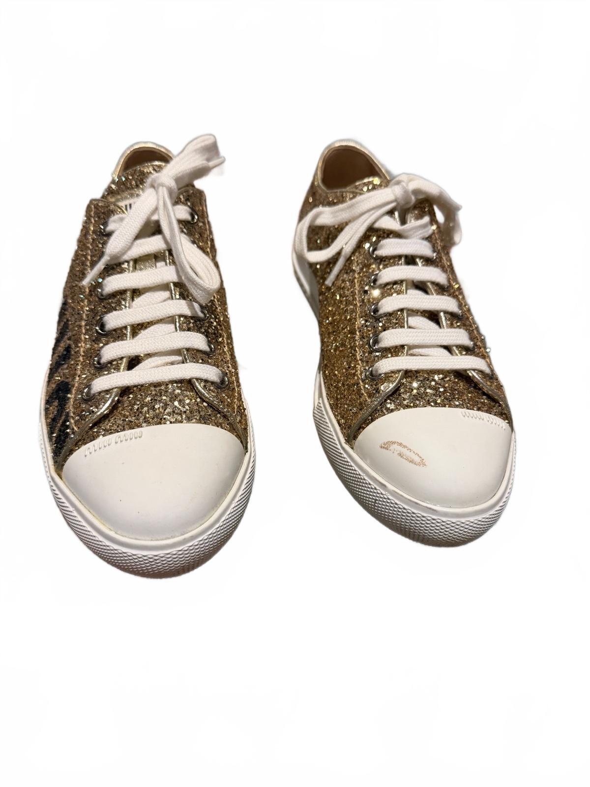 Miu Miu Gold Glitter Sneakers