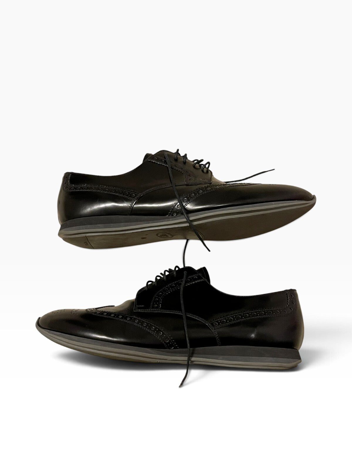 Prada Black Leather Dress Shoe w/ Brogue Detail - Wide EE