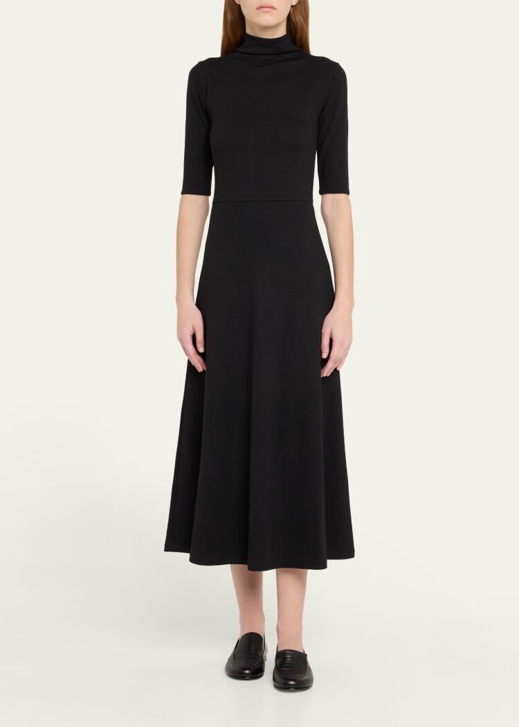 Vince Elbow-Sleeve Turtleneck Midi Dress