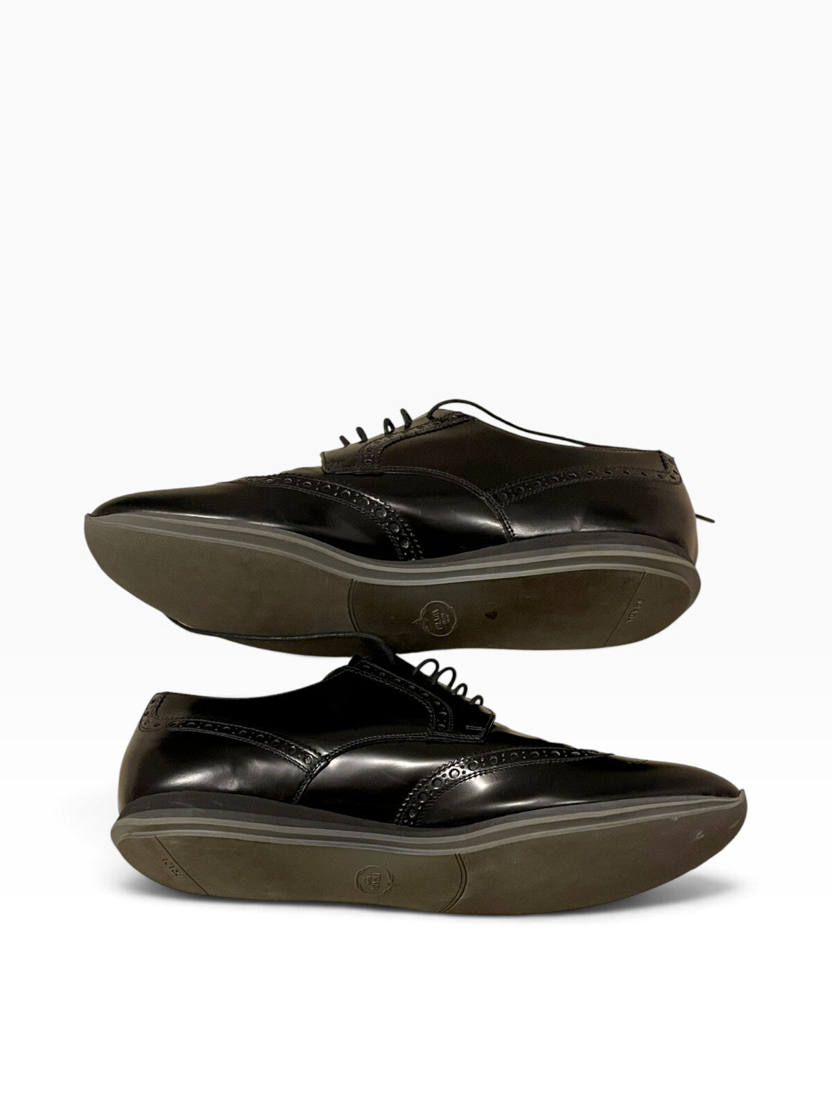 Prada Black Leather Dress Shoe w/ Brogue Detail - Wide EE
