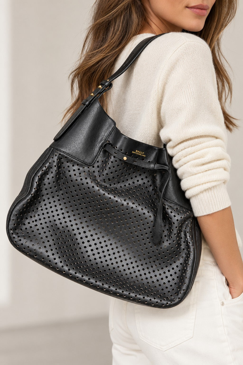 Bally Perforated Leather Shoulder Bag