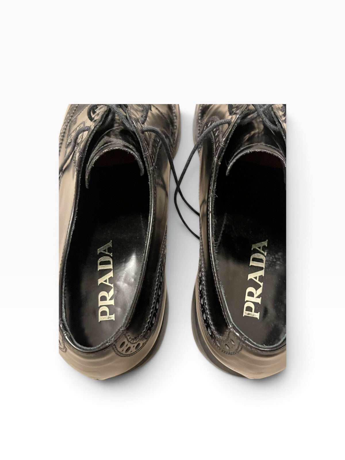 Prada Black Leather Dress Shoe w/ Brogue Detail - Wide EE