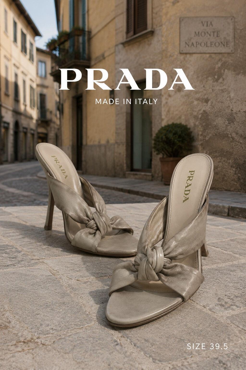 Prada Gray Leather Heels Sandals - 39.5