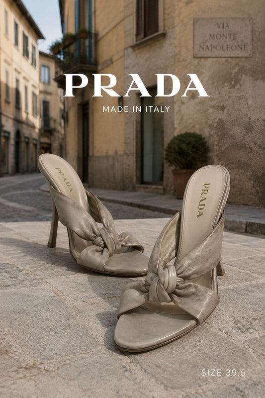 Prada Gray Leather Heels Sandals - 39.5