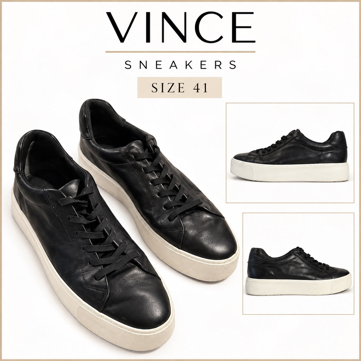 Vince Black Leather Sneakers