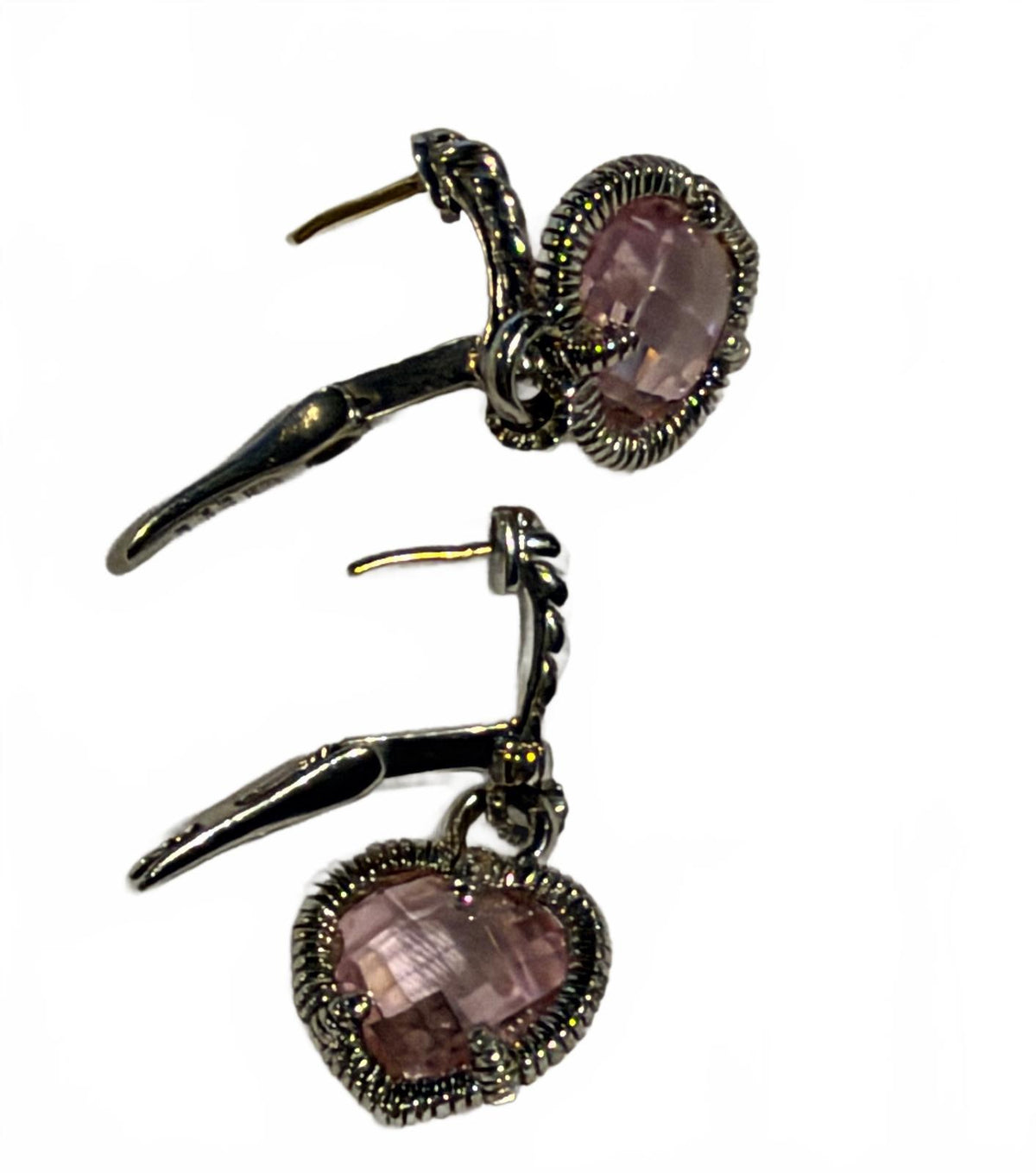 Judith Ripka 925 Sterling & 18K Gold Pink Heart Earrings
