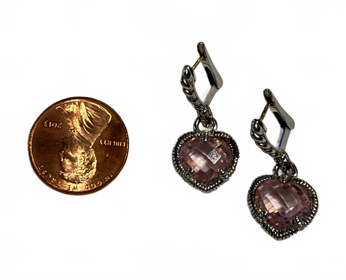 Judith Ripka 925 Sterling & 18K Gold Pink Heart Earrings