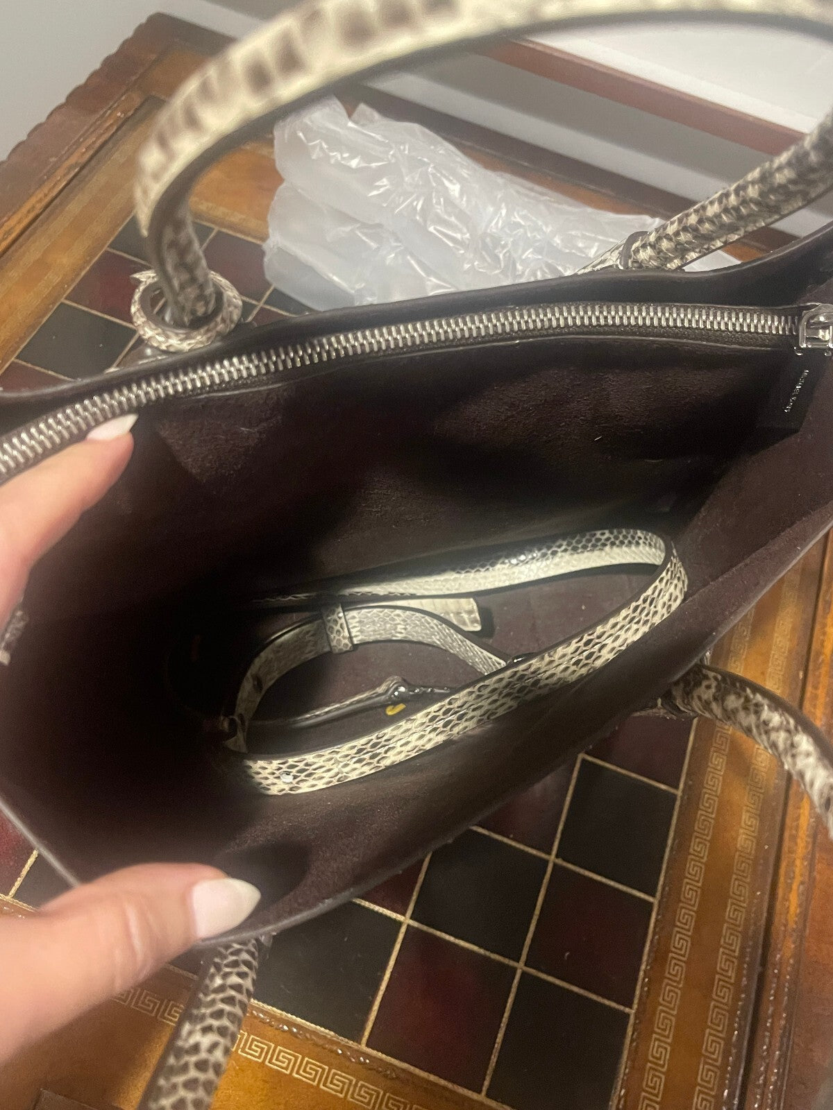 Michael Kors Mercer Large Snakeskin Tote w/ Crossbody Strap