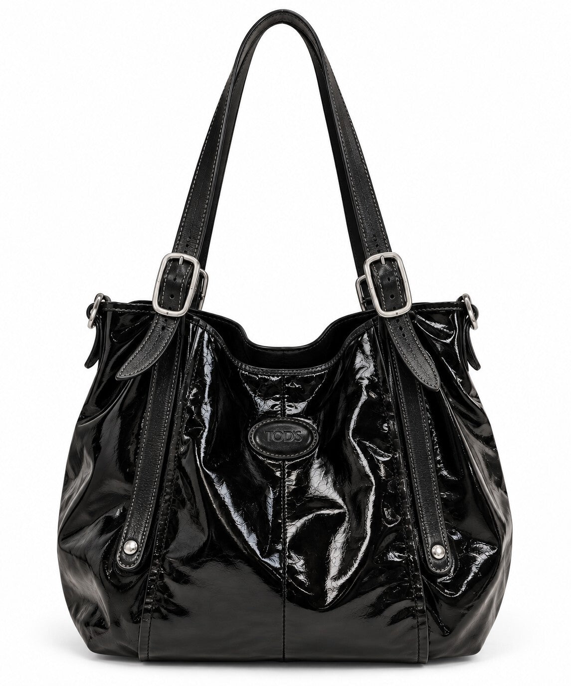 Tod's Black Glazed Coated Canvas Sacca Tote