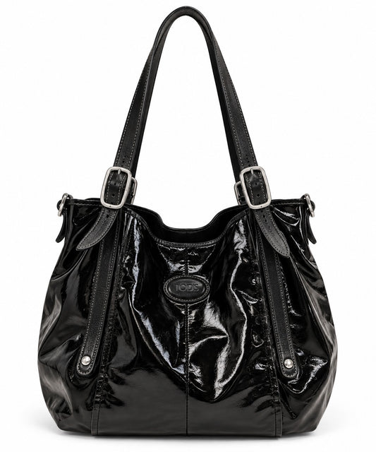Tod's Black Glazed Coated Canvas Sacca Tote