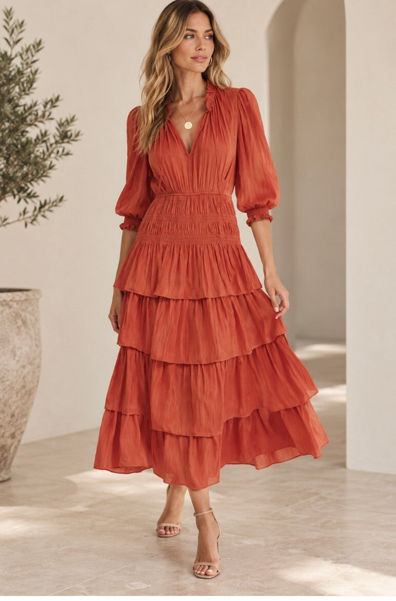 Mage Radjinette Layered Satin Dress In Orange - Size 34