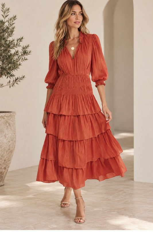 Mage Radjinette Layered Satin Dress In Orange - Size 34