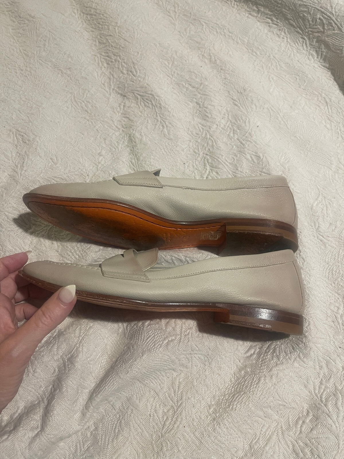 Santoni Beige Famed Leather Loafer - Size 38.5