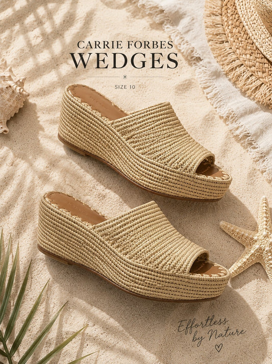 Carrie Forbes Karim Woven Raffia Wedge Slide Sandals - size 10