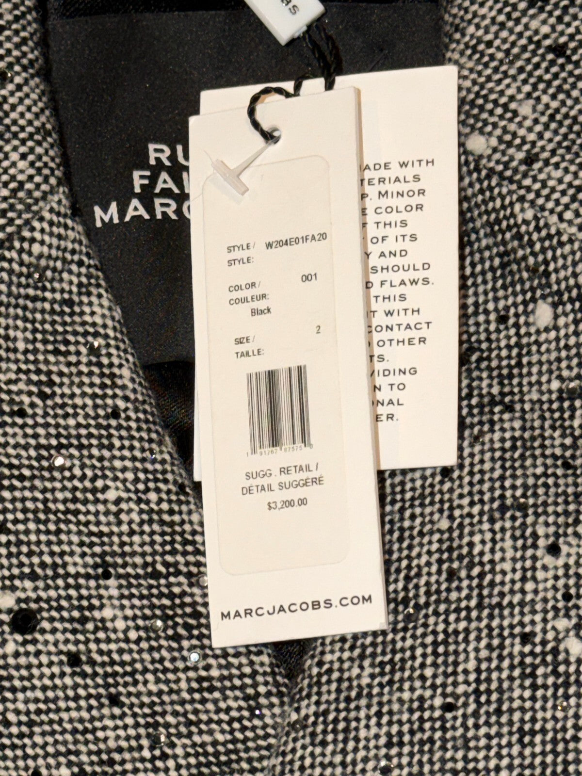NWT Marc Jacobs Tweed Shaped Jacket with Strass
