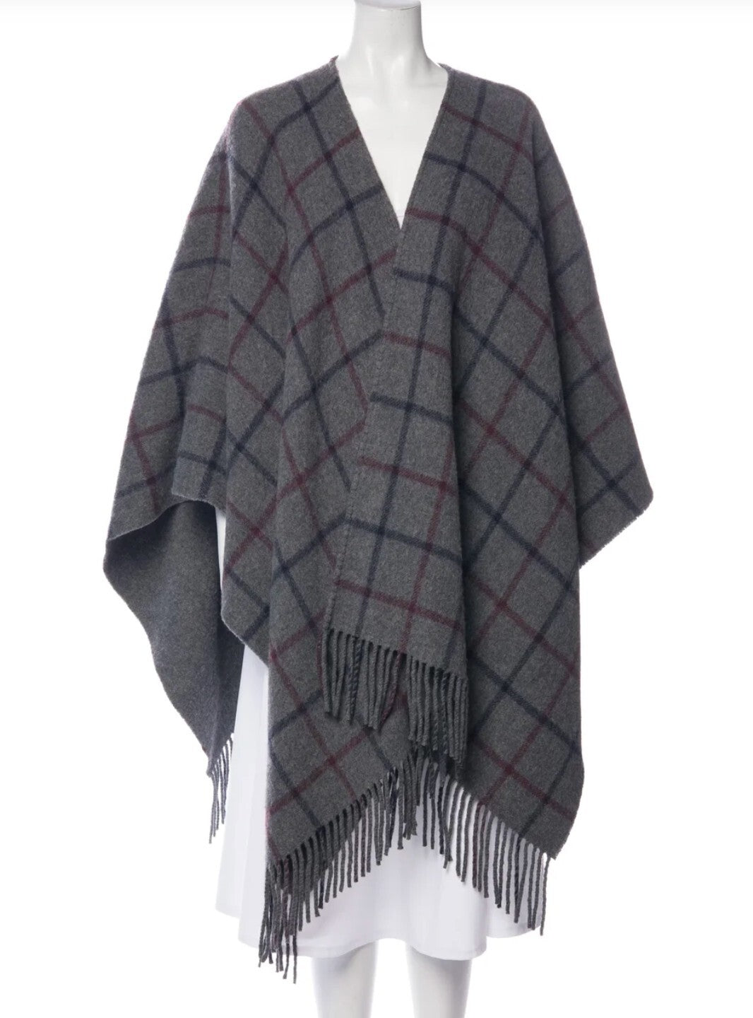 Theory Saiome Plaid Wool Reversible Cape Poncho