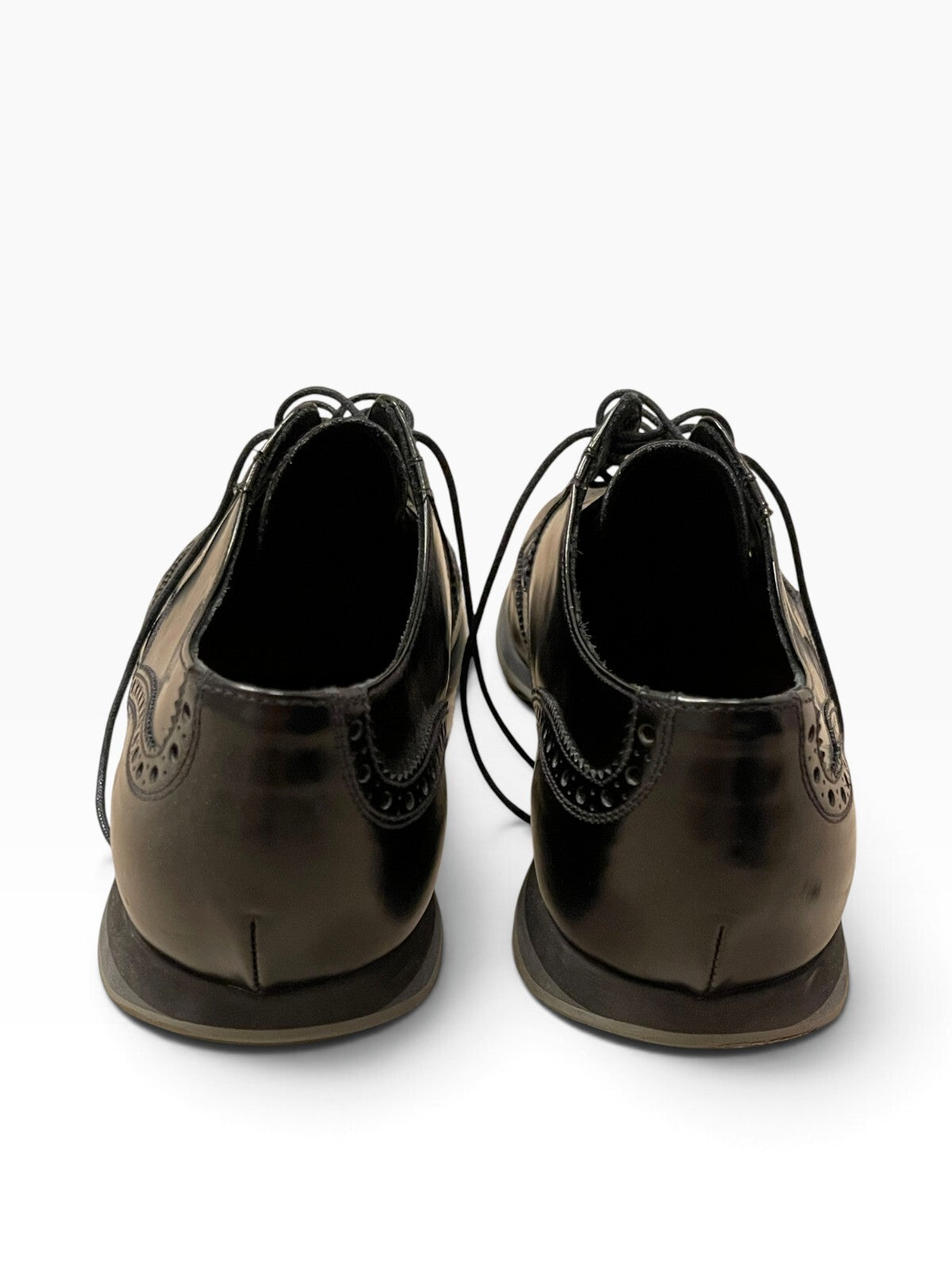 Prada Black Leather Dress Shoe w/ Brogue Detail - Wide EE