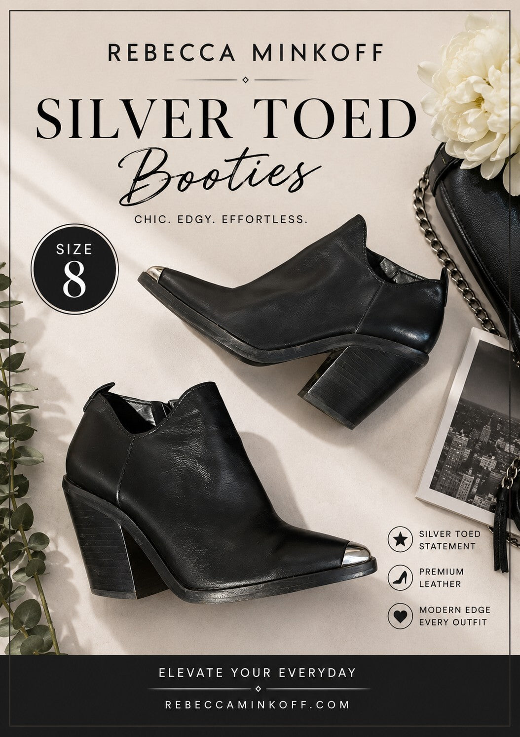 Rebecca Minkoff Silver Toe Booties - size 8
