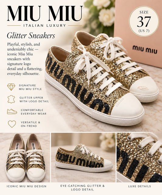Miu Miu Gold Glitter Sneakers