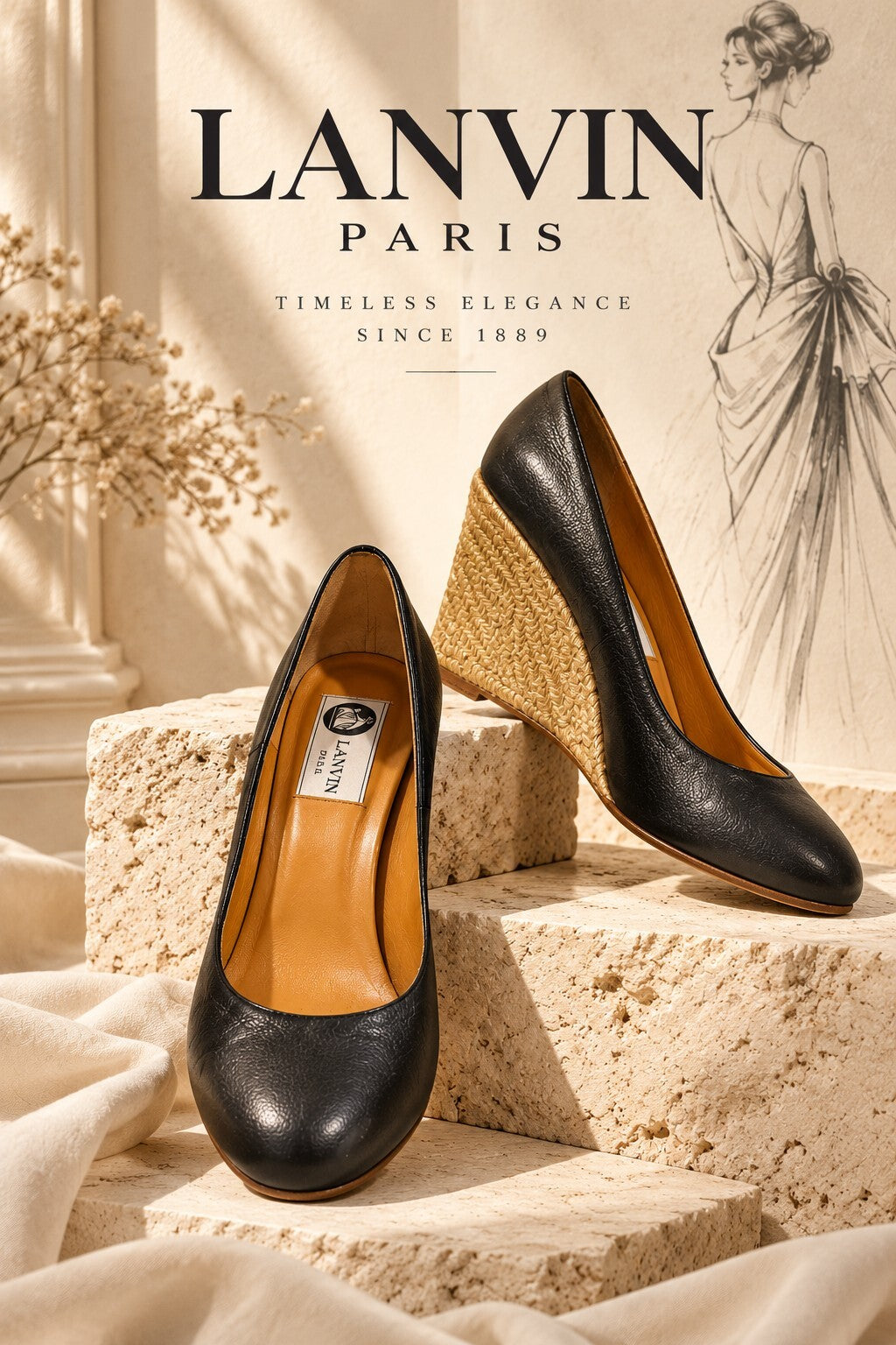 Vintage Lanvin Espadrille Wedge Pumps