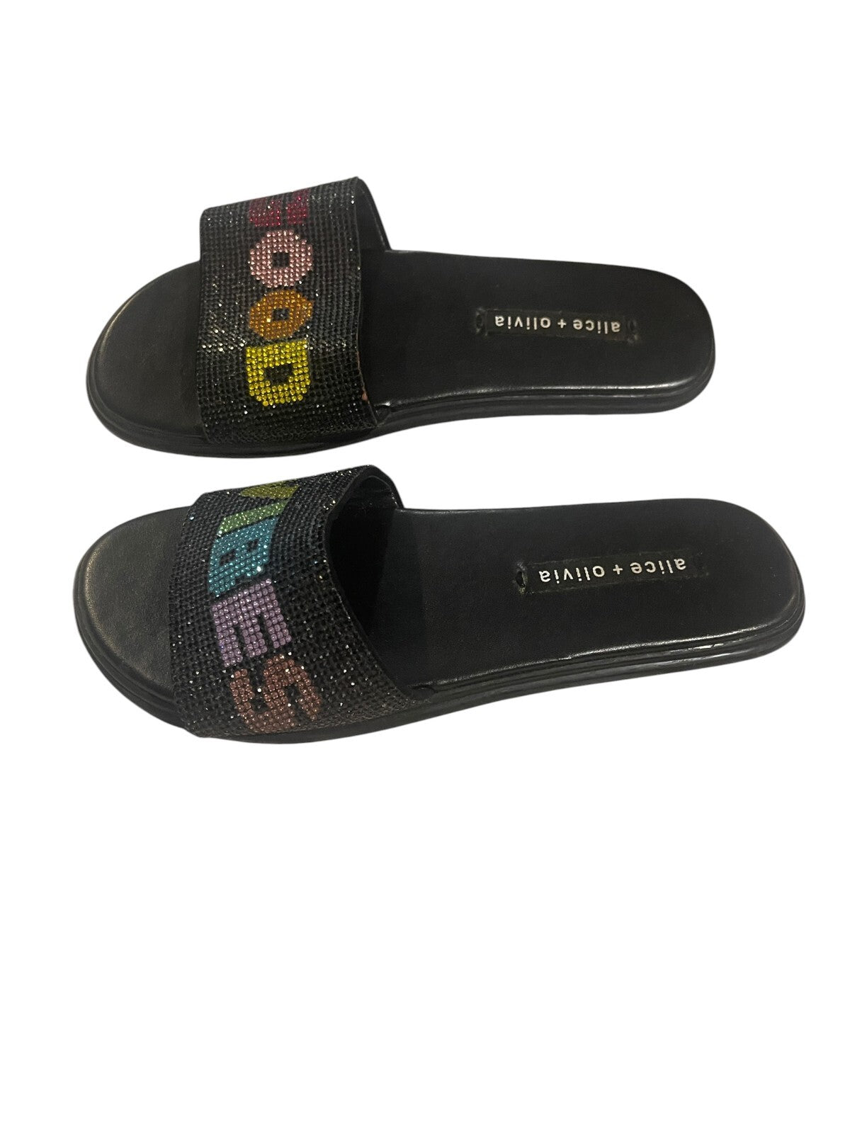 Alice & Olivia Tatumn "Good Vibes" Slide Crystal Sandals