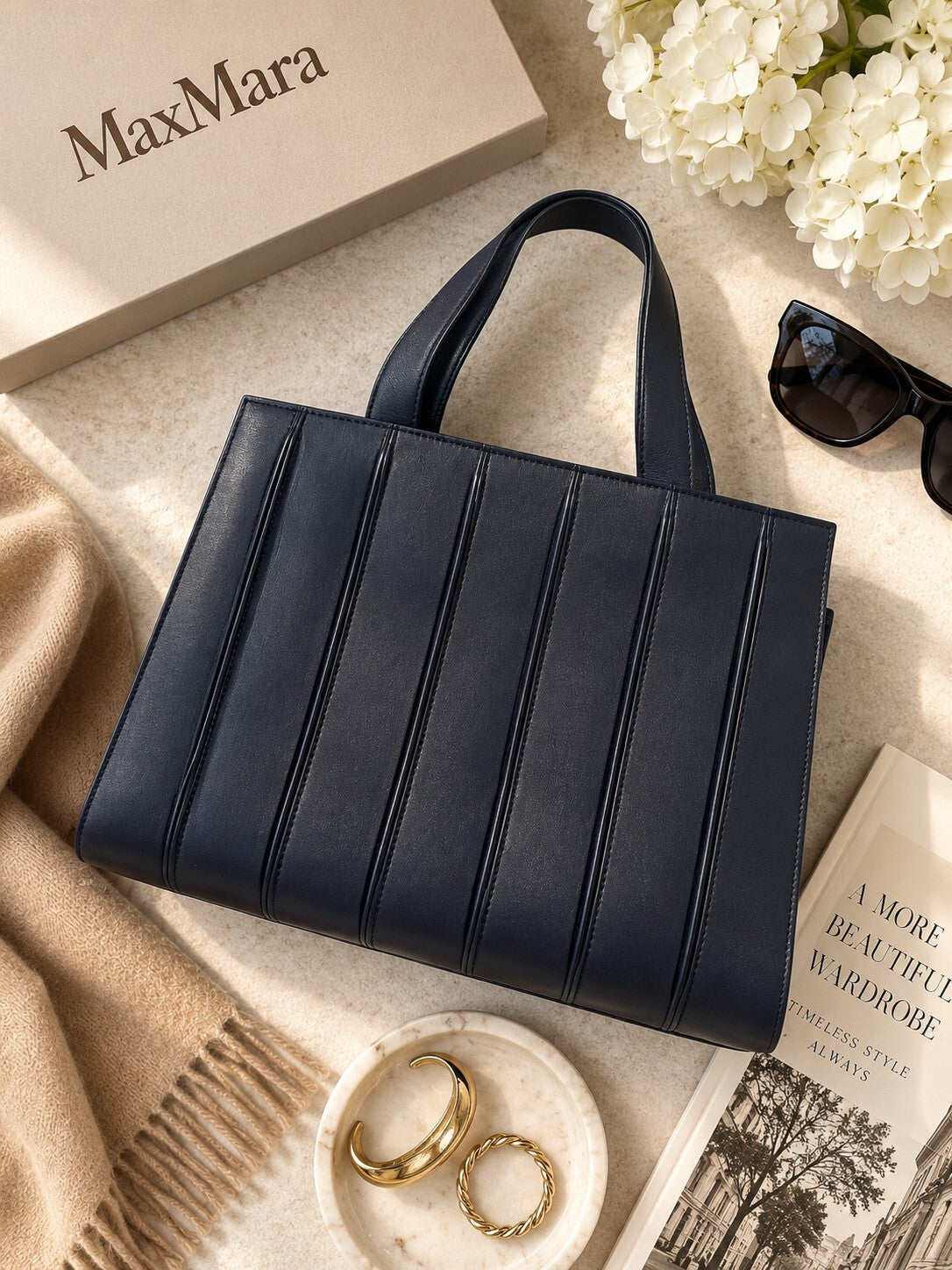 Max Mara Navy Whitney Tote