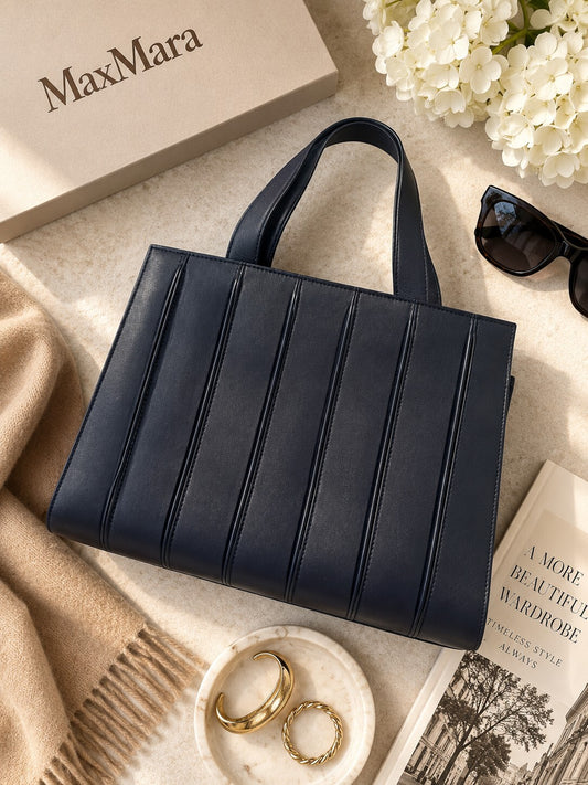 Max Mara Navy Whitney Tote