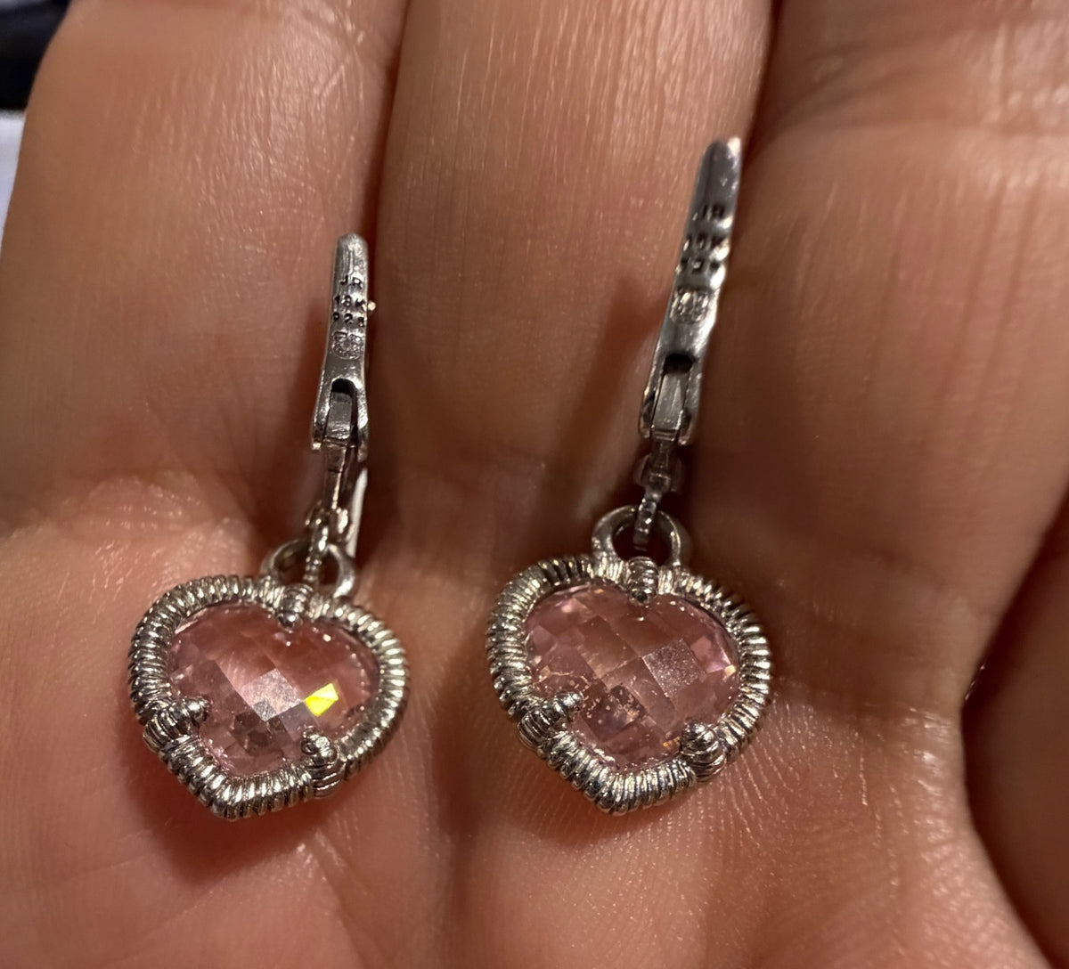 Judith Ripka 925 Sterling & 18K Gold Pink Heart Earrings