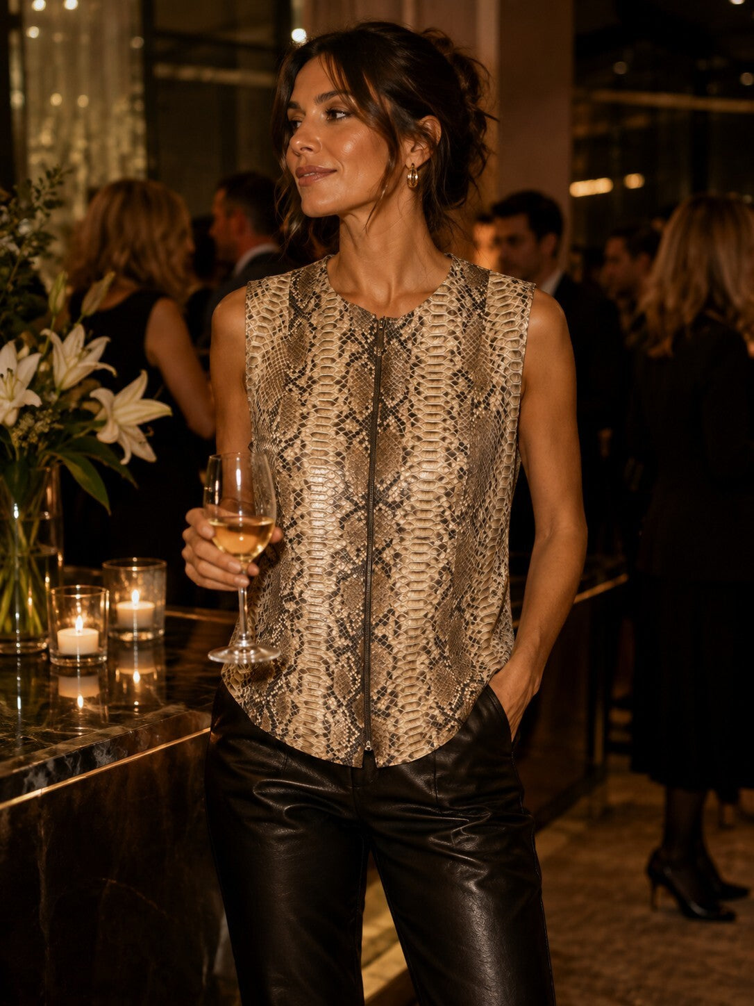 Tahari Python embossed Leather Vest