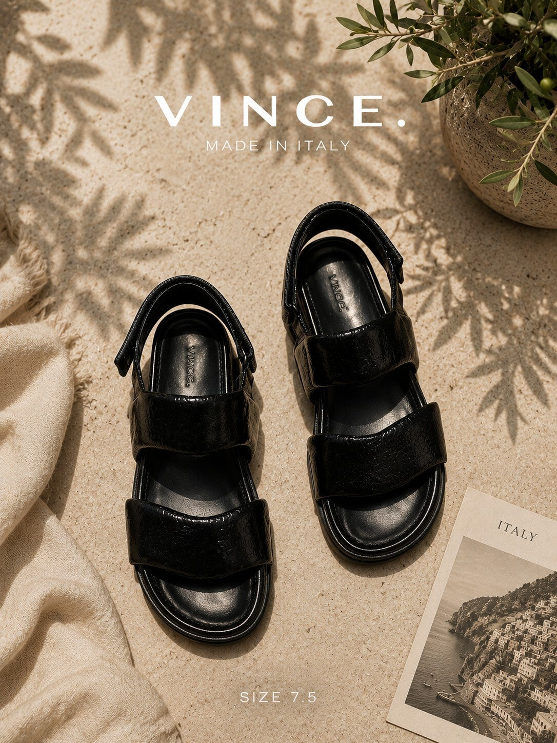 Vince Gemini Crinkled Patent Leather Sandals - Size 7.5