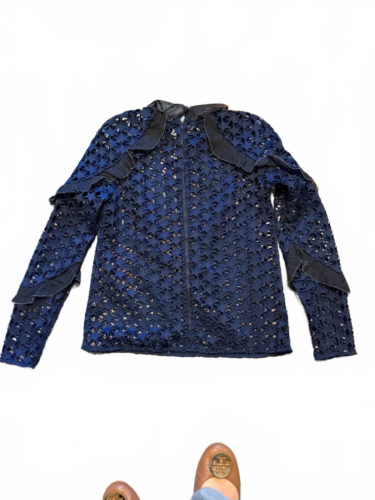 Self-Portrait Navy Blue Floral Lace Ruffle Blouse