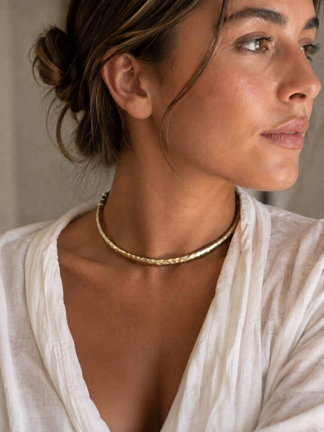 Spectacular hammered gold choker necklace