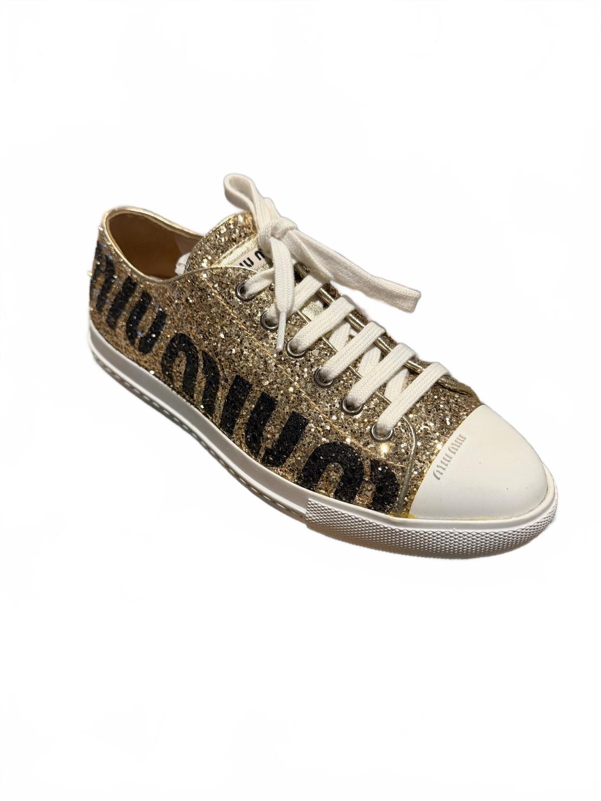 Miu Miu Gold Glitter Sneakers