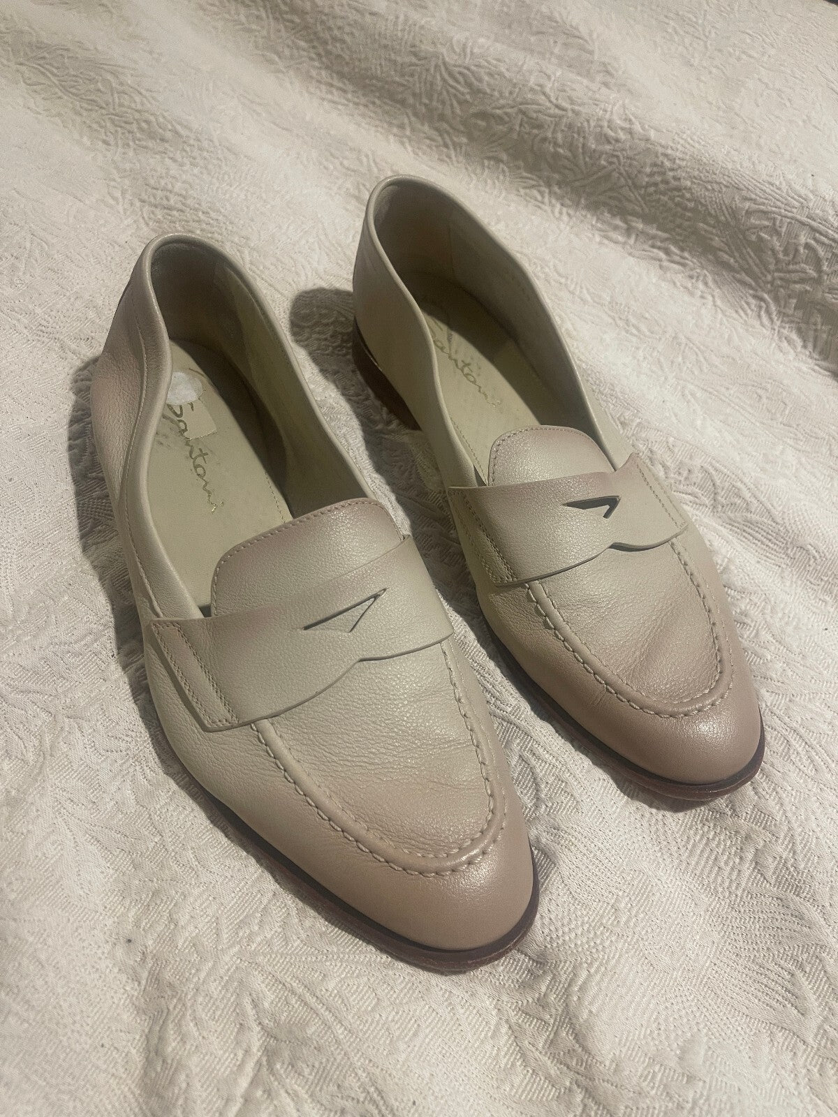 Santoni Beige Famed Leather Loafer - Size 38.5