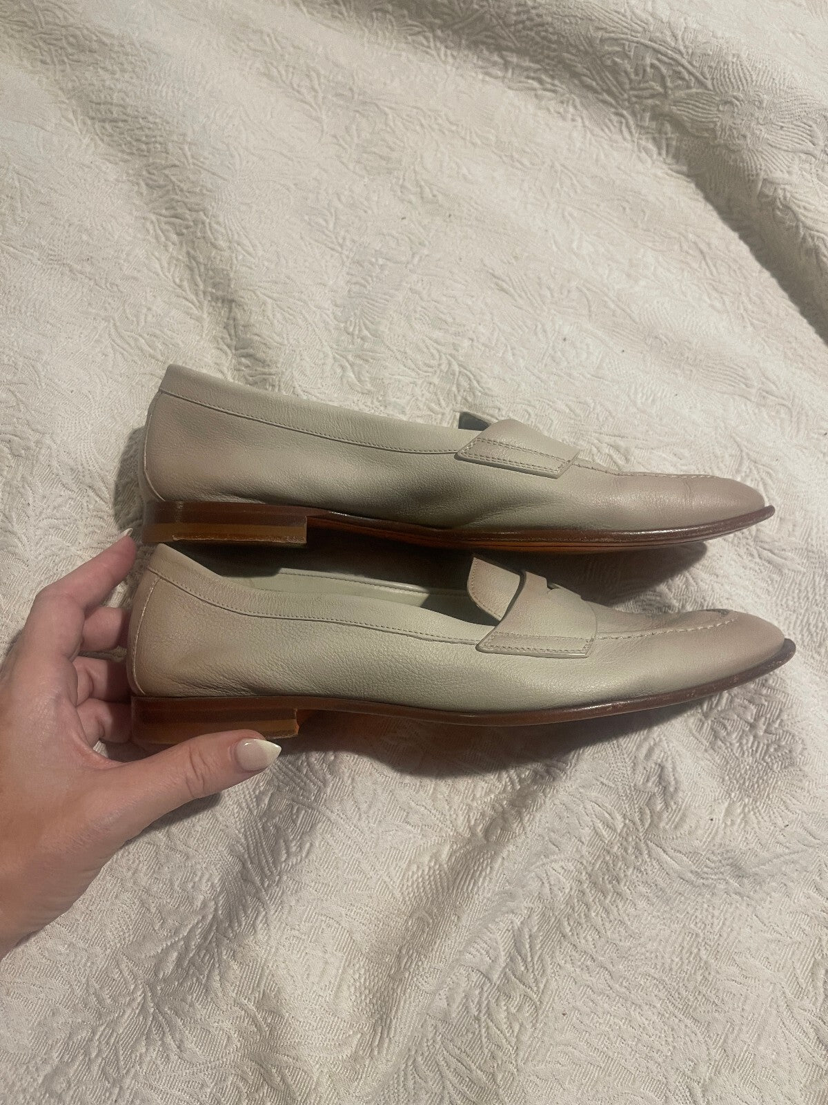 Santoni Beige Famed Leather Loafer - Size 38.5