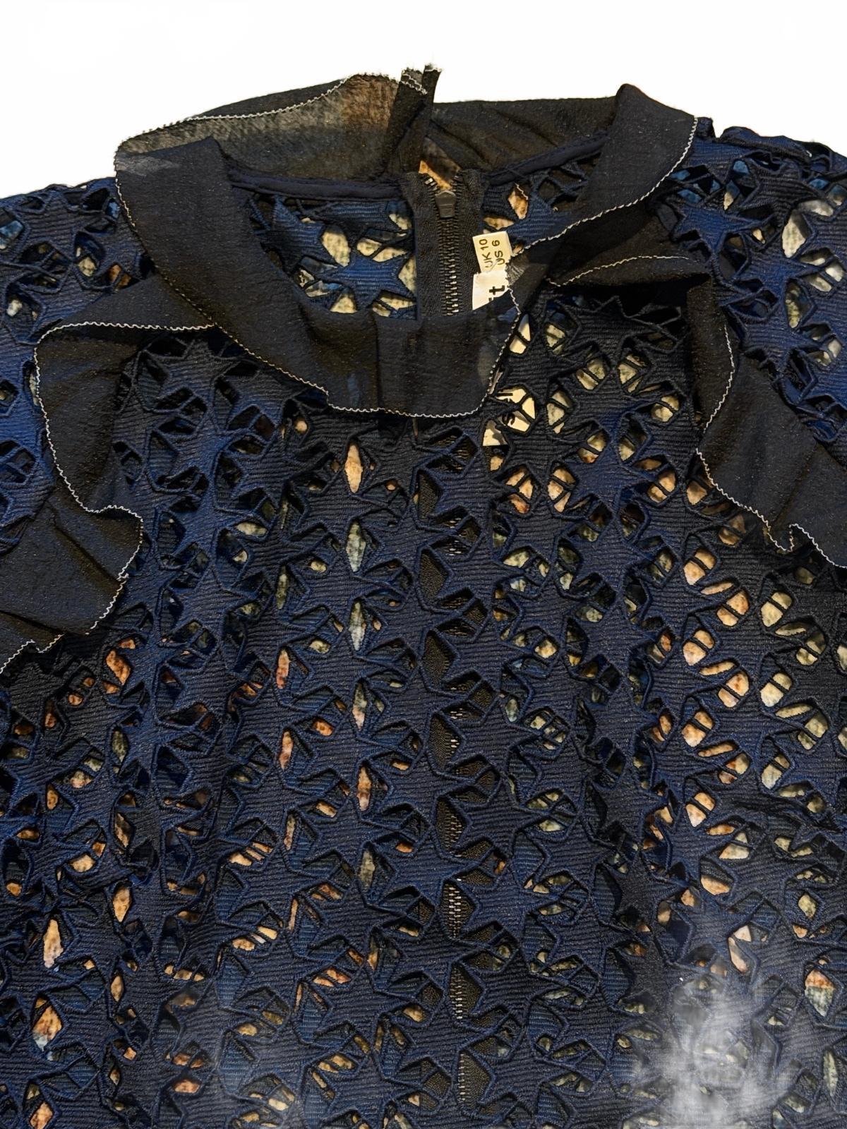 Self-Portrait Navy Blue Floral Lace Ruffle Blouse