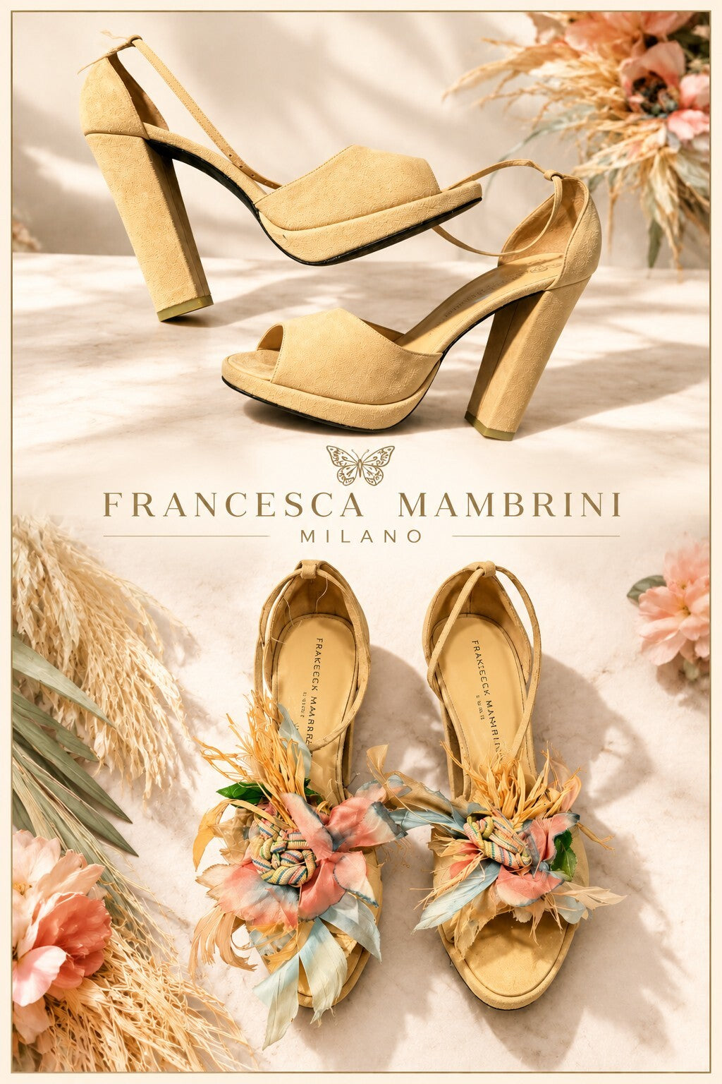 Francesca Mambrini Peep Toe Heels w/ shoe clips