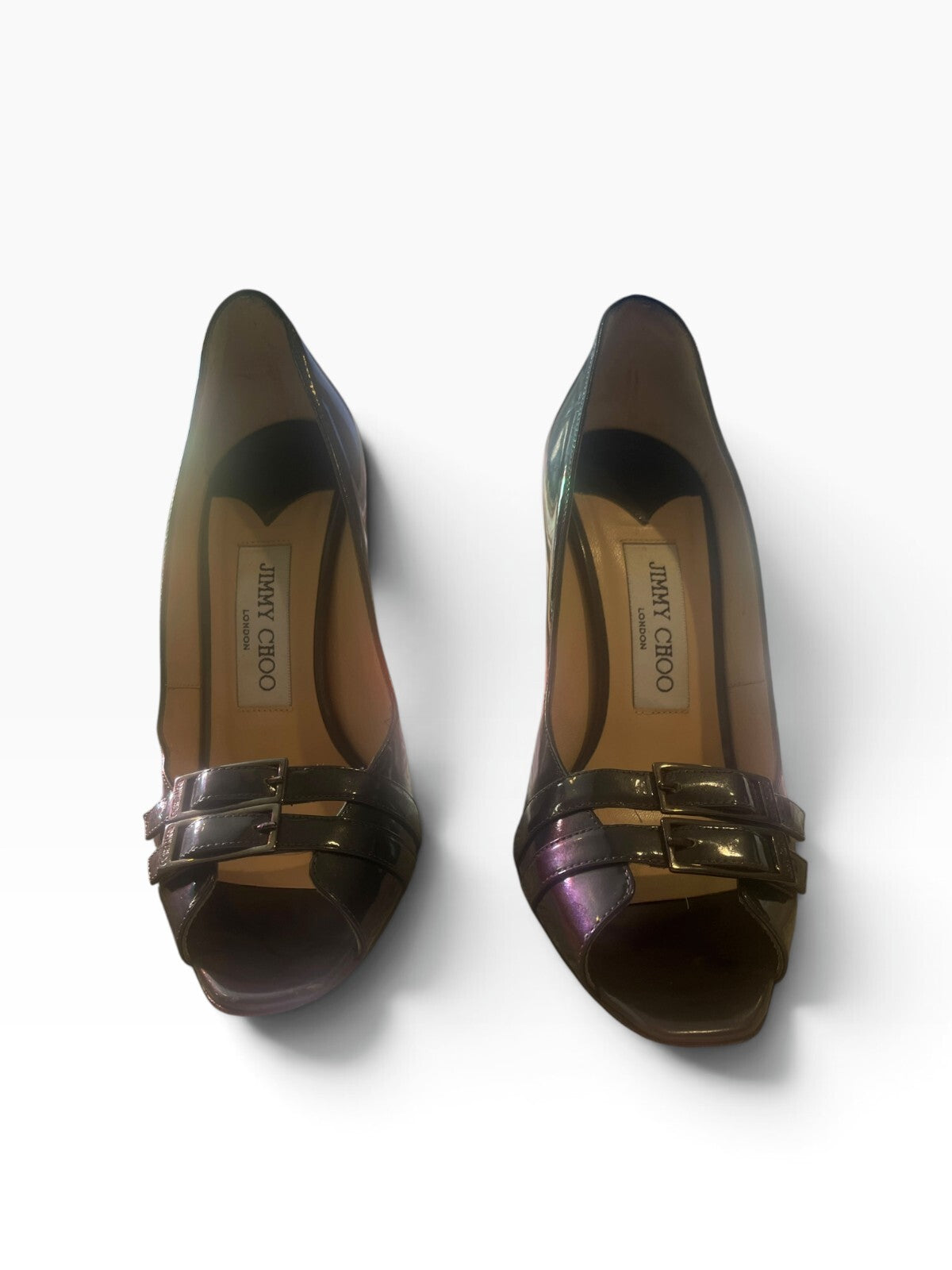 Jimmy Choo double buckle patent Peep Toe Heels - Size 36.5